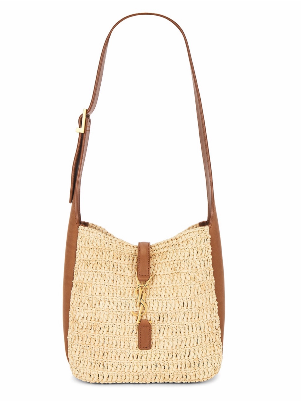 Saint Laurent Le 5 A 7 Supple Baby Raffia And Leather Hobo Shoulder Bag